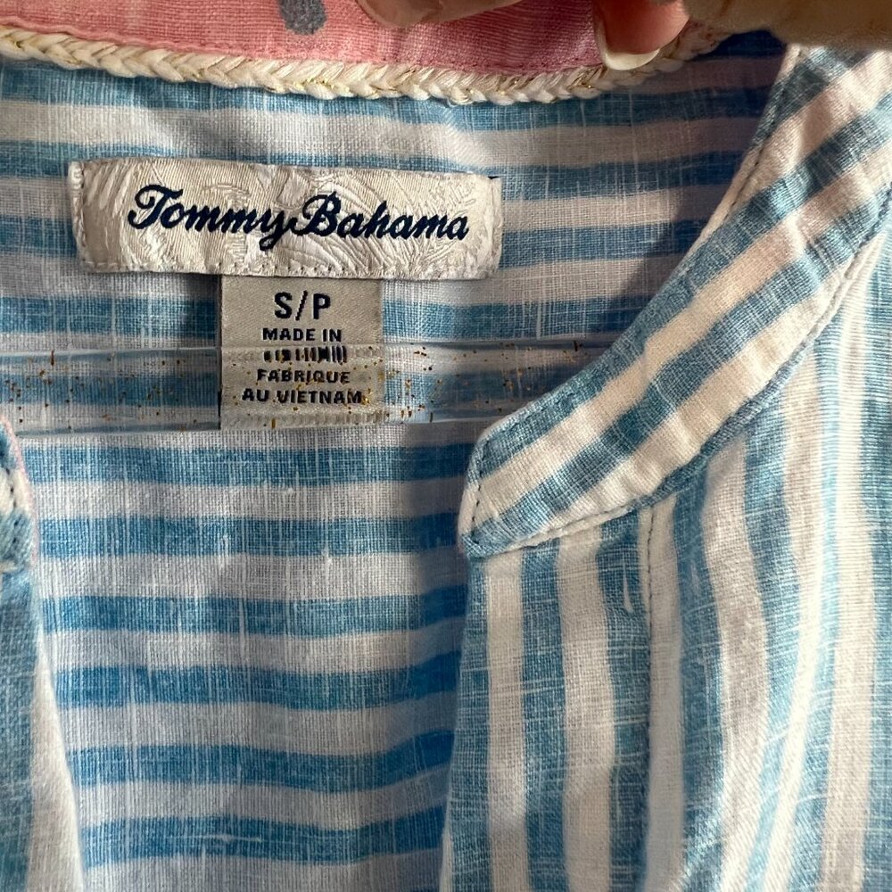 Tommy Bahama Women's Linen Sleeveless, Blue/white stripe, button down, Size SP - Picture 2 of 7